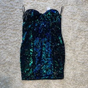 Revamped strapless sequin green/blue dress size L
